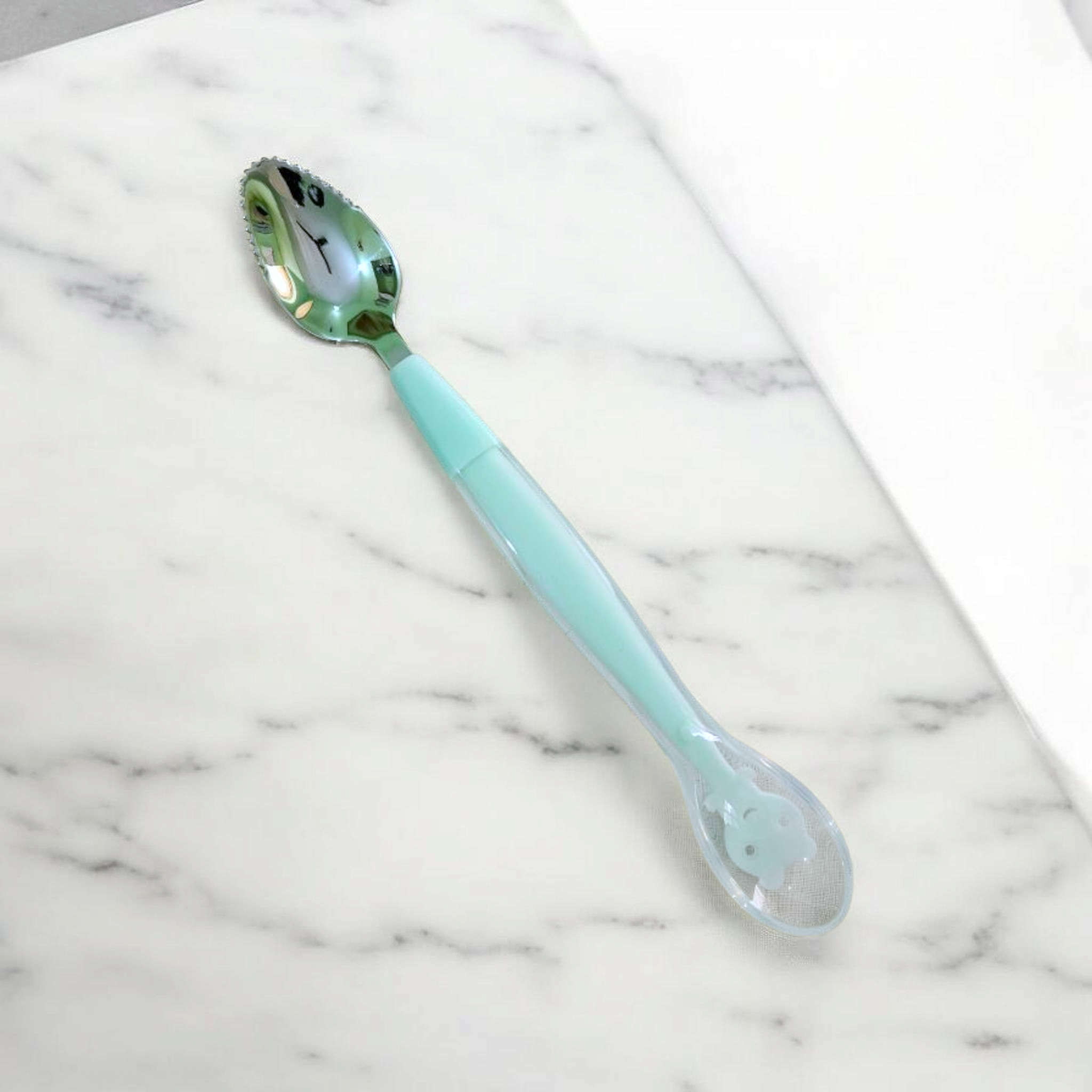 Baby Double Side Head 2 In 1 Silicon Spoon, Stainless Steel Fruit Scrapper With Spoon Box Pack Of 1 For Baby