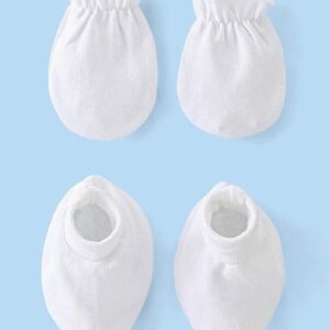 New Born Baby Mittens & Booties, 100% Cotton Solid White Colours